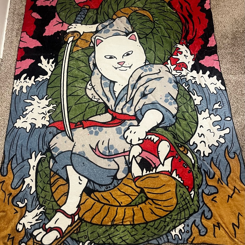 RipNDip Fleece Throw Blanket - Samurai Nermal Cat - Rip n Dip